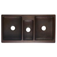 42" Apron Front Oil Rubbed Bronze Hammered Copper Triple Basin Kitchen Sink