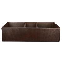 42" Apron Front Oil Rubbed Bronze Hammered Copper Triple Basin Kitchen Sink