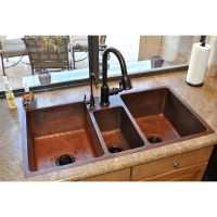 42" Oil Rubbed Bronze Hammered Copper Triple Basin Kitchen Sink