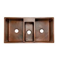 42" Oil Rubbed Bronze Hammered Copper Triple Basin Kitchen Sink