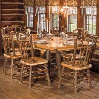 Hickory Log Trestle Dining Table with Optional Wagon Wheel Chairs