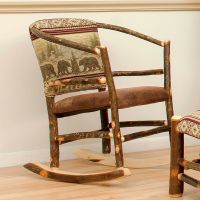 Saranac Hickory Log Hoop Rocker, Shown in Bear Mountain Fabric with Natural Finish