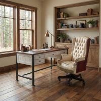 Modern Office Chair: Some lifestyle images are created with AI for visualization purposes. Crafted from natural solid wood, each piece is unique and will vary.