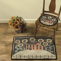 House & Sunflowers Hooked Chair Pad