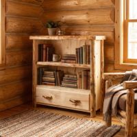 Rustic Bookcase: Some lifestyle images are created with AI for visualization purposes. Crafted from natural solid wood, each piece is unique and will vary.