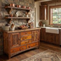 Rustic Buffet: Some lifestyle images are created with AI for visualization purposes. Crafted from natural solid wood, each piece is unique and will vary.