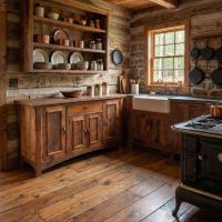 Rustic Sideboard: Some lifestyle images are created with AI for visualization purposes. Crafted from natural solid wood, each piece is unique and will vary.
