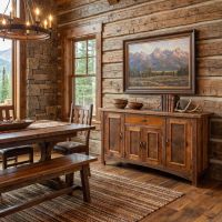 Rustic Sideboard: Some lifestyle images are created with AI for visualization purposes. Crafted from natural solid wood, each piece is unique and will vary.