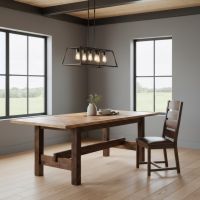 Rustic Dining Table: Some lifestyle images are created with AI for visualization purposes. Crafted from natural solid wood, each piece is unique and will vary.