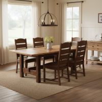 Dining Table: Some lifestyle images are created with AI for visualization purposes. Crafted from natural solid wood, each piece is unique and will vary.