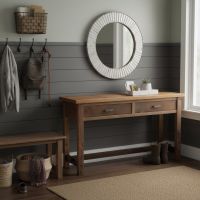 Modern Sofa Table: Some lifestyle images are created with AI for visualization purposes. Crafted from natural solid wood, each piece is unique and will vary.