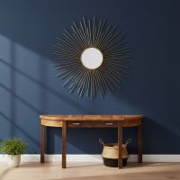Modern Entryway Table: Some lifestyle images are created with AI for visualization purposes. Crafted from natural solid wood, each piece is unique and will vary.
