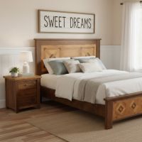 Rustic Nightstand: Some lifestyle images are created with AI for visualization purposes. Crafted from natural solid wood, each piece is unique and will vary.