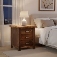 3 Drawer Nightstand: Some lifestyle images are created with AI for visualization purposes. Crafted from natural solid wood, each piece is unique and will vary.