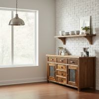 Contemporary Sideboard: Some lifestyle images are created with AI for visualization purposes. Crafted from natural solid wood, each piece is unique and will vary.