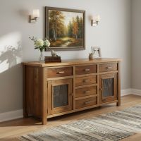 6 Drawer Sideboard: Some lifestyle images are created with AI for visualization purposes. Crafted from natural solid wood, each piece is unique and will vary.