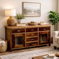 Modern Sideboard: Some lifestyle images are created with AI for visualization purposes. Crafted from natural solid wood, each piece is unique and will vary.