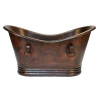 60" Rings Oil Rubbed Bronze Hammered Copper Double Slipper Bathtub