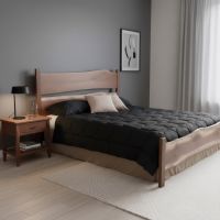 Walnut Nightstand: Some lifestyle images are created with AI for visualization purposes. Crafted from natural solid wood, each piece is unique and will vary.