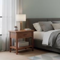 Walnut Nightstand: Some lifestyle images are created with AI for visualization purposes. Crafted from natural solid wood, each piece is unique and will vary.