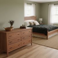 Walnut Dresser: Some lifestyle images are created with AI for visualization purposes. Crafted from natural solid wood, each piece is unique and will vary.