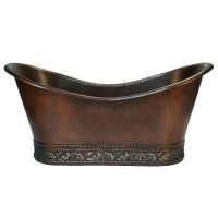 67" Nickel Scroll Oil Rubbed Bronze Hammered Copper Double Slipper Bathtub