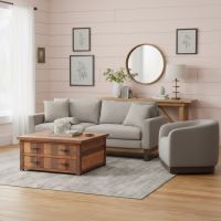 Reclaimed Wood Coffee Table: Some lifestyle images are created with AI for visualization purposes. Crafted from natural solid wood, each piece is unique and will vary.