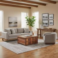 Rustic Coffee Table: Some lifestyle images are created with AI for visualization purposes. Crafted from natural solid wood, each piece is unique and will vary.