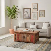 Rustic Coffee Table: Some lifestyle images are created with AI for visualization purposes. Crafted from natural solid wood, each piece is unique and will vary.