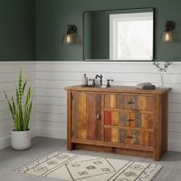 Rustic Vanity: Some lifestyle images are created with AI for visualization purposes. Crafted from natural solid wood, each piece is unique and will vary.