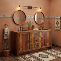 Barn Wood Vanity: Some lifestyle images are created with AI for visualization purposes. Crafted from natural solid wood, each piece is unique and will vary.