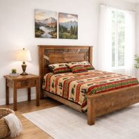 Rustic Nightstand: Some lifestyle images are created with AI for visualization purposes. Crafted from natural solid wood, each piece is unique and will vary.