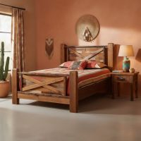 Bed: Some lifestyle images are created with AI for visualization purposes. Crafted from natural solid wood, each piece is unique and will vary.