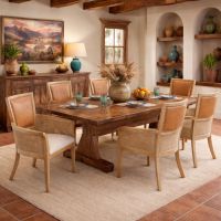 Barn Wood Dining Table: Some lifestyle images are created with AI for visualization purposes. Crafted from natural solid wood, each piece is unique and will vary.