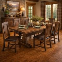 Barn Wood Dining Table: Some lifestyle images are created with AI for visualization purposes. Crafted from natural solid wood, each piece is unique and will vary.