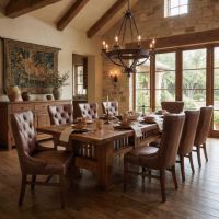 Barn Wood Dining Table: Some lifestyle images are created with AI for visualization purposes. Crafted from natural solid wood, each piece is unique and will vary.
