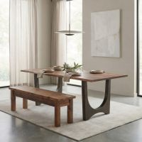 Rustic Dining Bench: Some lifestyle images are created with AI for visualization purposes. Crafted from natural solid wood, each piece is unique and will vary.