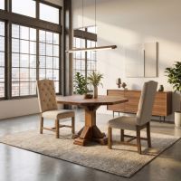 Rustic Octagon Table: Some lifestyle images are created with AI for visualization purposes. Crafted from natural solid wood, each piece is unique and will vary.