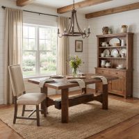 Reclaimed Barn Wood Dining Table: Some lifestyle images are created with AI for visualization purposes. Crafted from natural solid wood, each piece is unique and will vary.