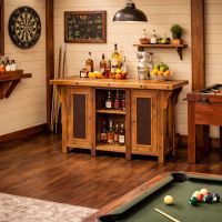 Rustic Barn Wood Bar: Some lifestyle images are created with AI for visualization purposes. Crafted from natural solid wood, each piece is unique and will vary.