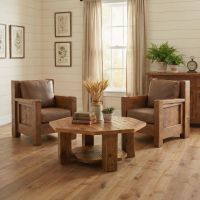 Reclaimed Barn Wood Coffee Table: Some lifestyle images are created with AI for visualization purposes. Crafted from natural solid wood, each piece is unique and will vary.