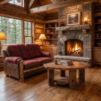 Reclaimed Barn Wood Coffee Table: Some lifestyle images are created with AI for visualization purposes. Crafted from natural solid wood, each piece is unique and will vary.