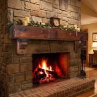 Barn Wood Mantle: Some lifestyle images are created with AI for visualization purposes. Crafted from natural solid wood, each piece is unique and will vary.