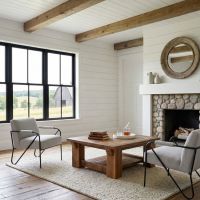 Reclaimed Barn Wood Coffee Table: Some lifestyle images are created with AI for visualization purposes. Crafted from natural solid wood, each piece is unique and will vary.