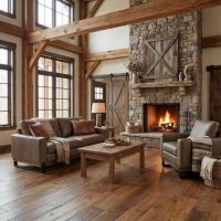 Barn Wood Coffee Table: Some lifestyle images are created with AI for visualization purposes. Crafted from natural solid wood, each piece is unique and will vary.