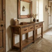 Rustic Sideboard: Some lifestyle images are created with AI for visualization purposes. Crafted from natural solid wood, each piece is unique and will vary.