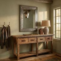 Barn Wood Sideboard: Some lifestyle images are created with AI for visualization purposes. Crafted from natural solid wood, each piece is unique and will vary.