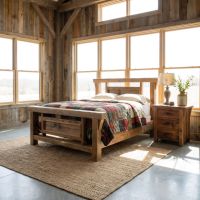 Barnwood Nightstand: Some lifestyle images are created with AI for visualization purposes. Crafted from natural solid wood, each piece is unique and will vary.