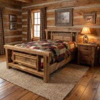 Barnwood Nightstand: Some lifestyle images are created with AI for visualization purposes. Crafted from natural solid wood, each piece is unique and will vary.