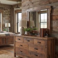 Rustic Barn Wood Mirror: Some lifestyle images are created with AI for visualization purposes. Crafted from natural solid wood, each piece is unique and will vary.